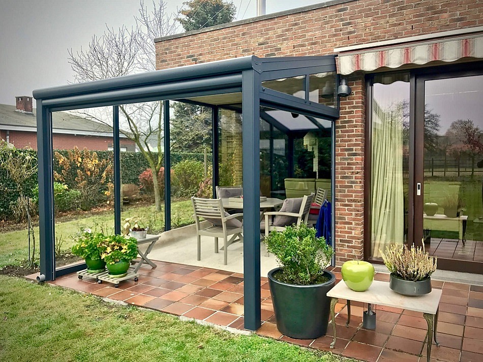 Terrasoverkapping Iseo verano Vosselaar Screen 7016structuur 1 1